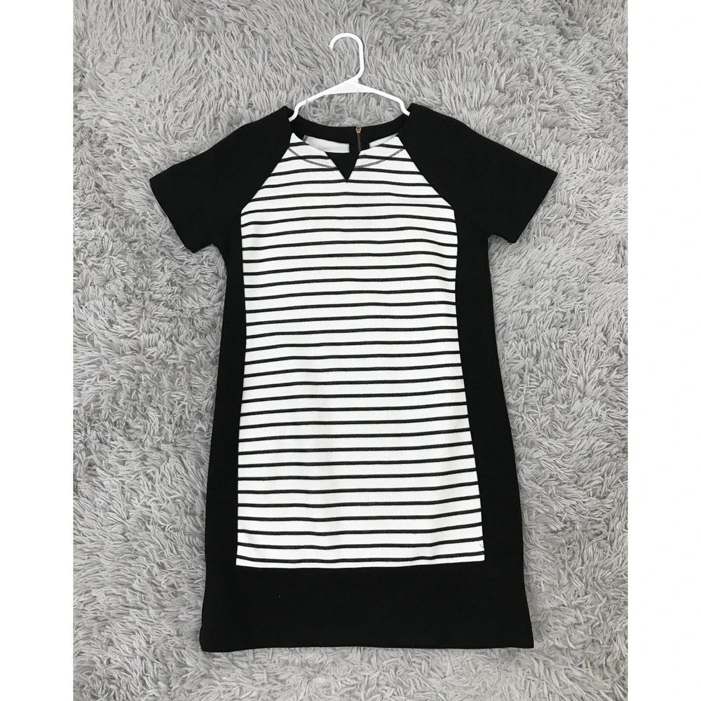 Lou‎ & Grey Knit Tunic Dress Size M Black White Stripe Short Sleeves
